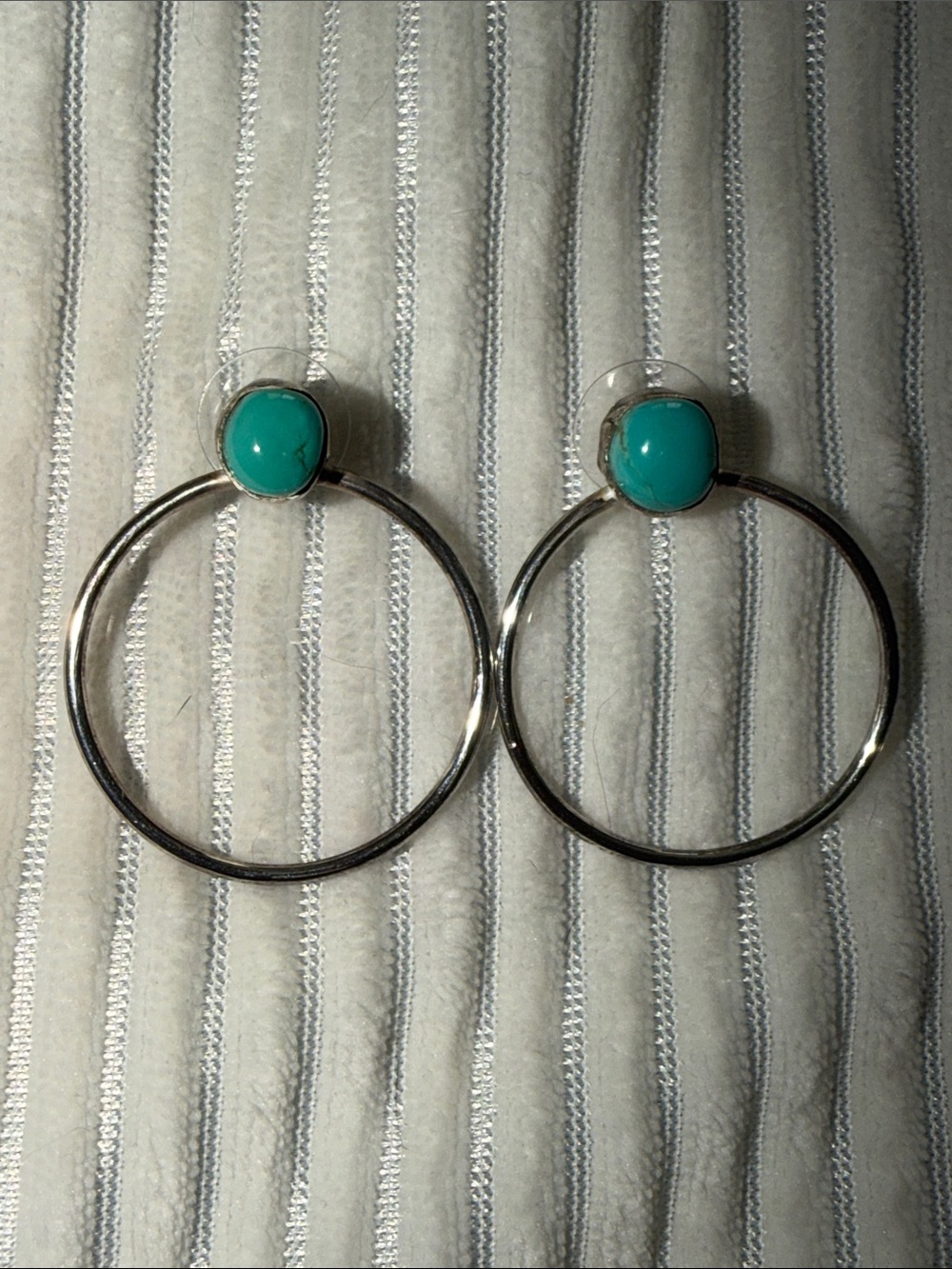 Sterling silver turquoise stud hoops artisan